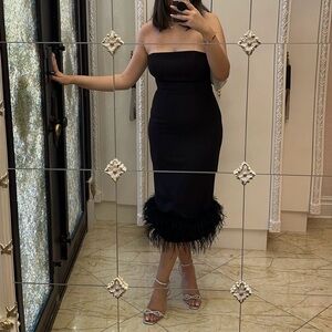 Mac Duggal Black Strapless Feather Dress